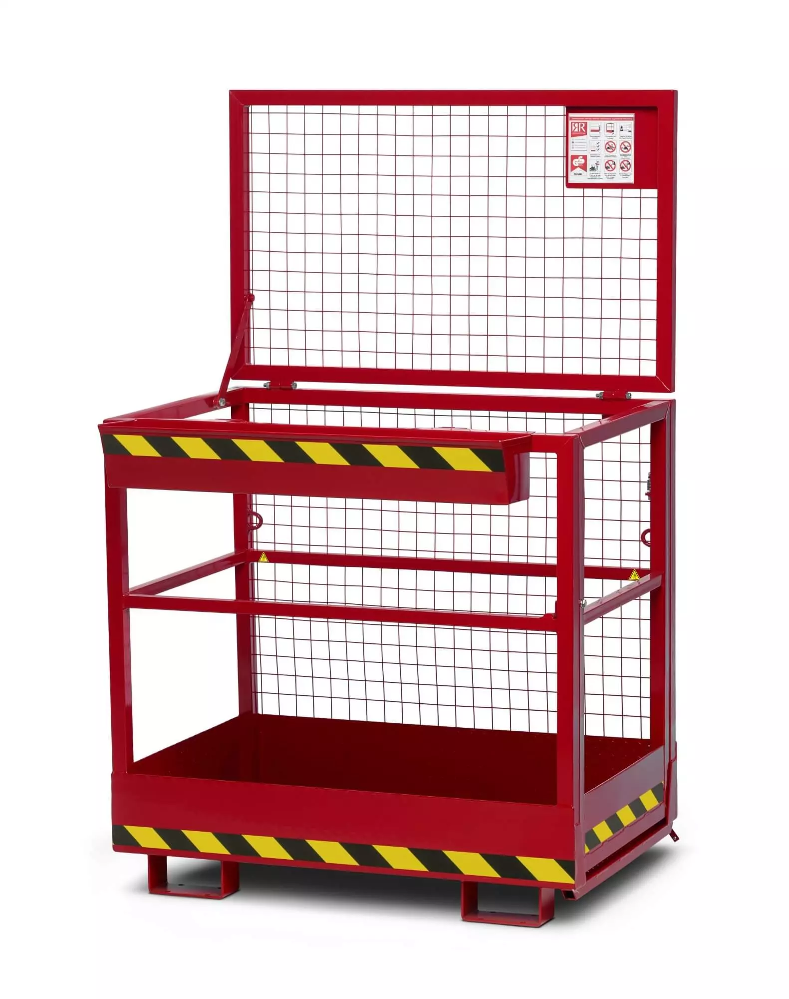 Arbeitskorb für Frontlader / Arbeitsbühne für Stapler RAL 3000 mit Aufnahme von der breiten Seite, Zulässig für 2 Personen, BxTxH 1200x800x1900 mm, Traglast 300 kg, RAL 3000 feuerrot TÜV-Zertifiziert - Made in Germany