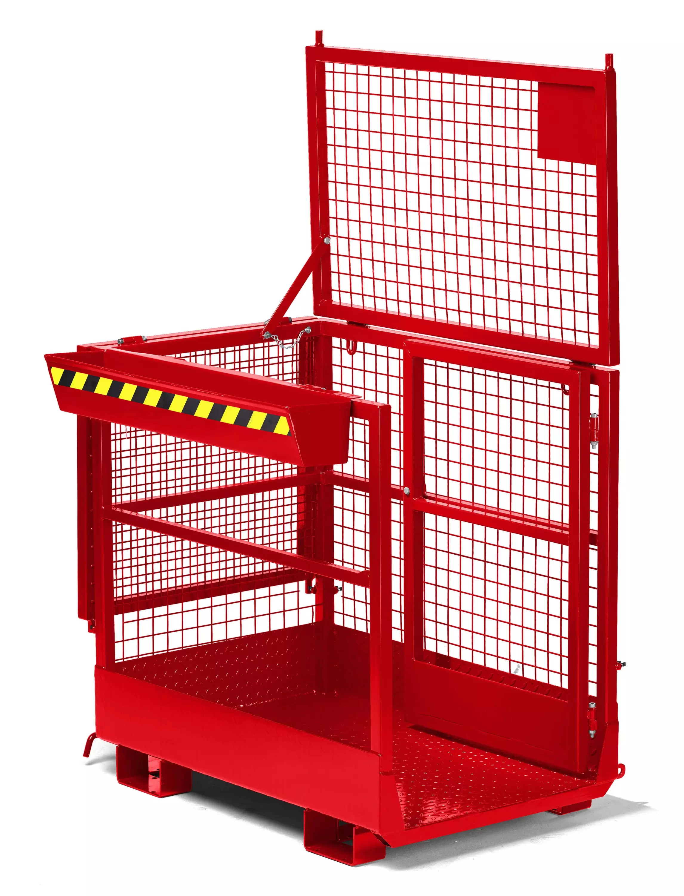 Arbeitskorb für Frontlader / Arbeitsbühne für Stapler Duo RAL 3000 mit Aufnahme von der Breitseite und der Schmalseite, Zulässig für 2 Personen, BxTxH 1200x800x1950 mm, Traglast 300 kg, RAL 3000 feuerrot TÜV-Zertifiziert - Made in Germany
