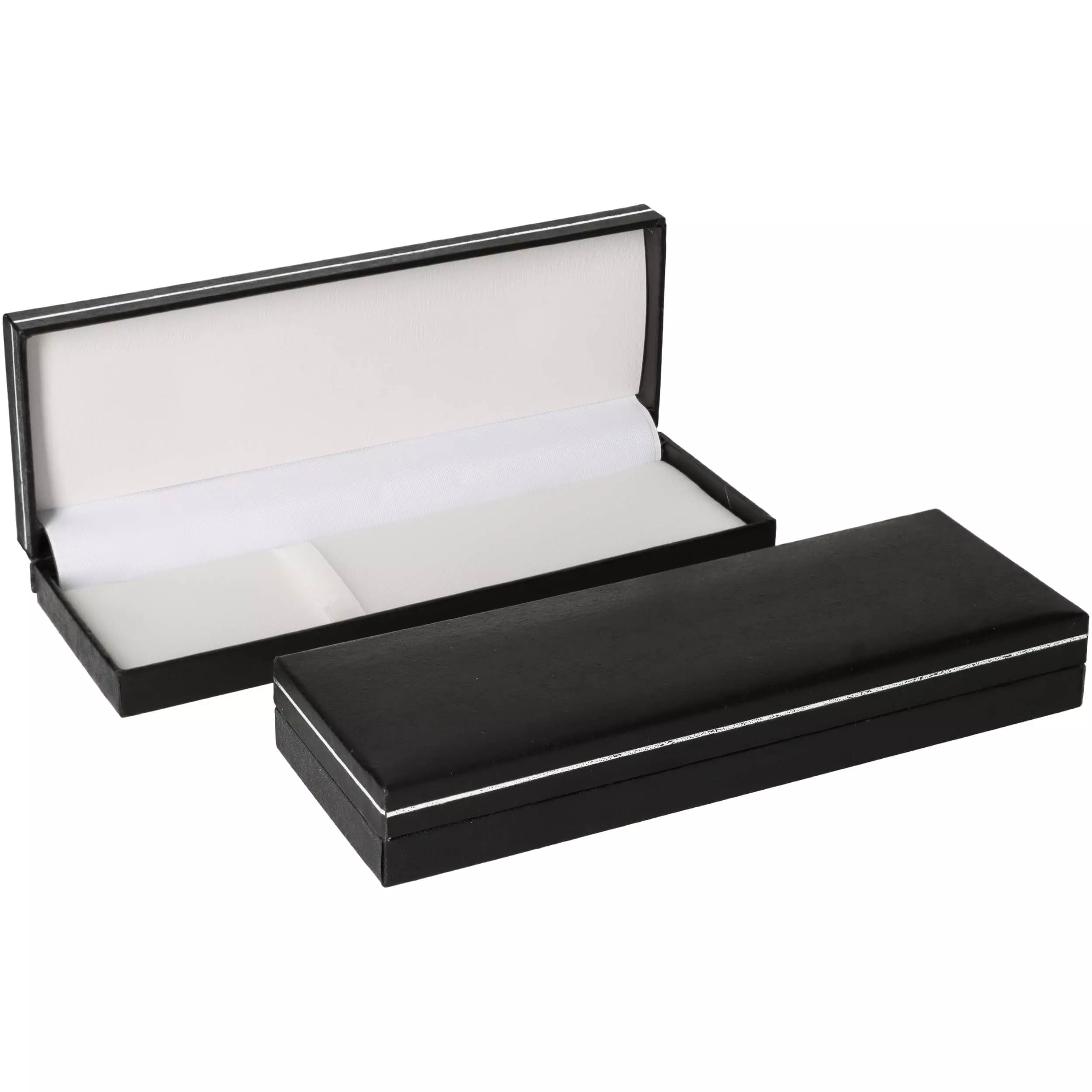 Kugelschreiber Geschenkbox schwarz - Lederoptik Pappe & Papier - 170x62x25mm - Weißes Nylon-Innenfutter - 74g Leichtgewicht