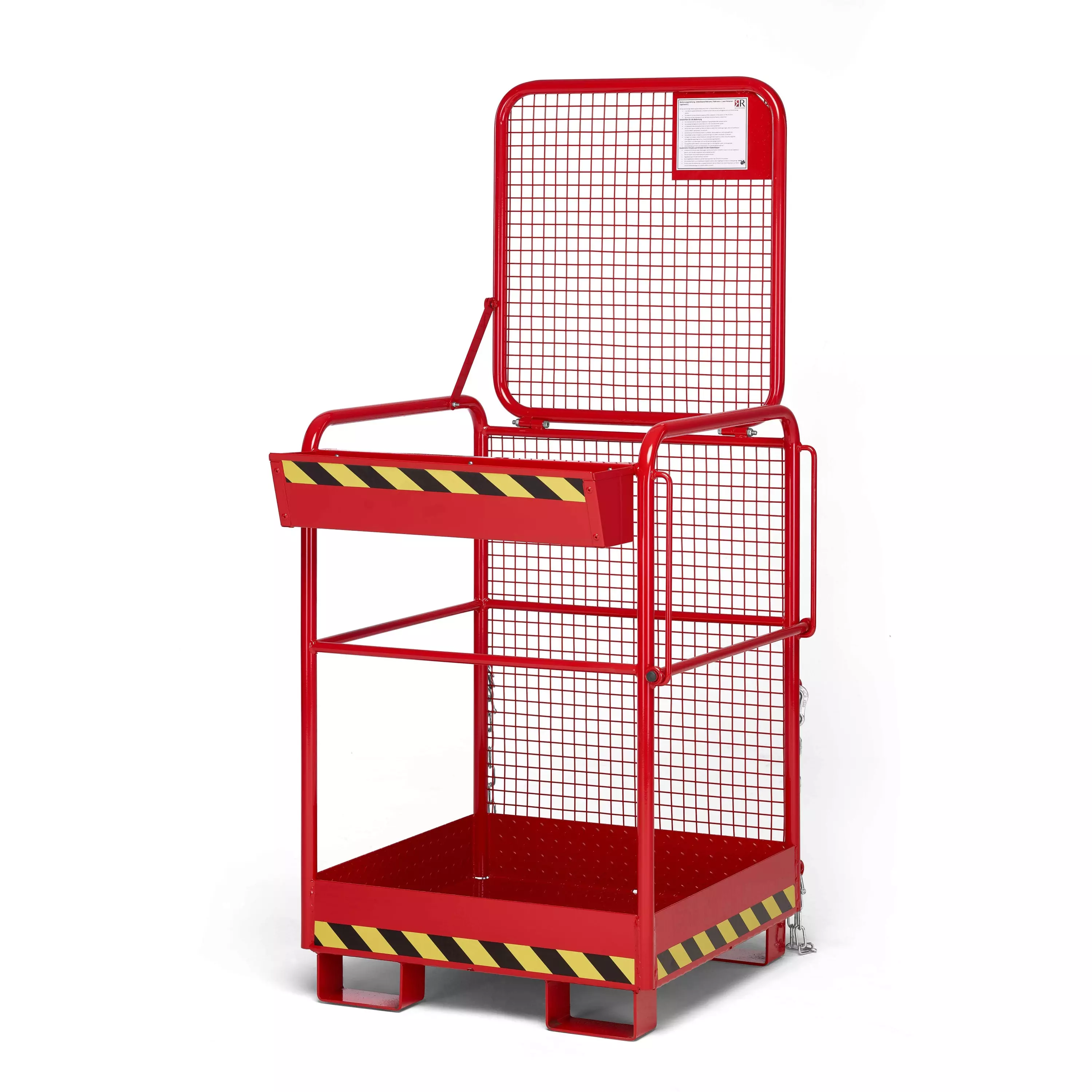 Arbeitskorb für Frontlader / Arbeitsbühne für Stapler One RAL 3000 mit Aufnahme von der breiten Seite, Zulässig für 2 Personen, BxTxH 800x800x1900 mm, Traglast 240 kg, RAL 3000 feuerrot TÜV-Zertifiziert - Made in Germany