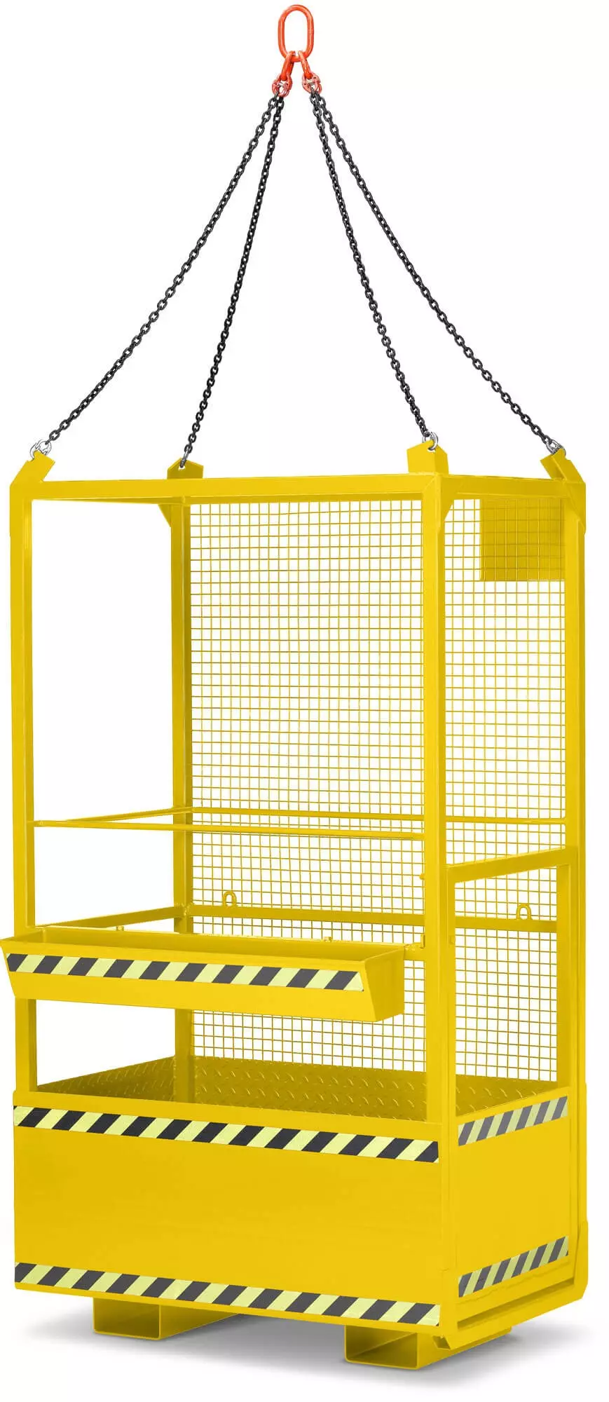 Arbeitskorb für Frontlader / Arbeitsbühne für Stapler kranbar RAL 1023 für die Nutzung mit dem Gabelstapler und dem Kran, Zulässig für 2 Personen, BxTxH 1200x800x2200 mm, Traglast 300 kg, RAL 1023 verkehrsgelb TÜV-Zertifiziert - Made in Germany