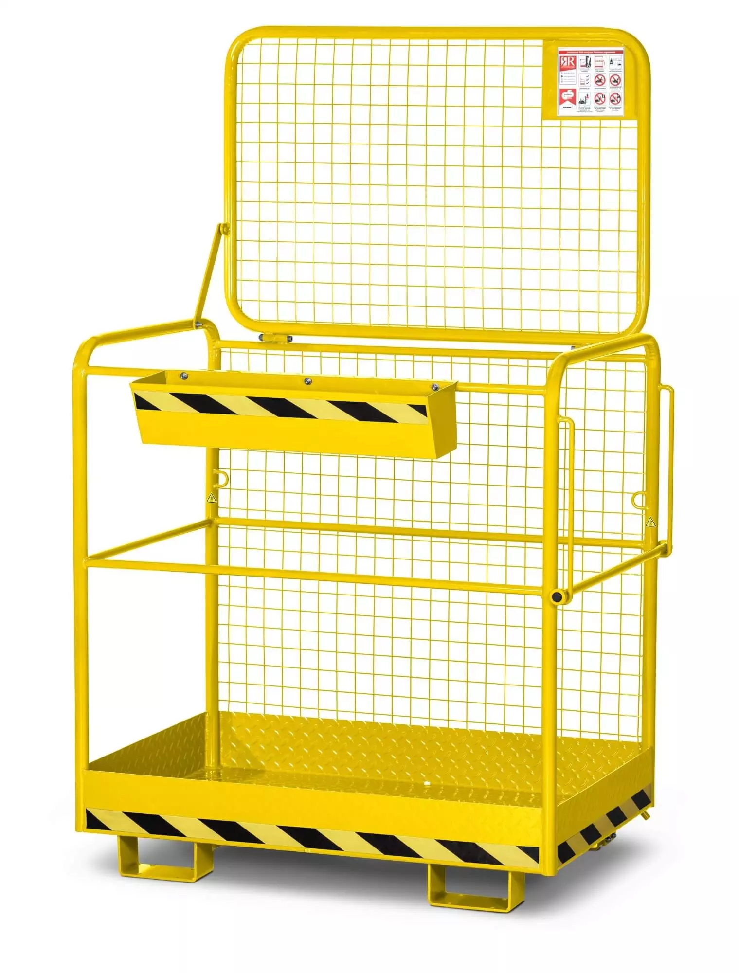 Arbeitskorb für Frontlader / Arbeitsbühne für Stapler Eco RAL 1023 mit Aufnahme von der breiten Seite, Zulässig für 2 Personen, BxTxH 1200x800x1900 mm, Traglast 300 kg, RAL 1023 verkehrsgelb TÜV-Zertifiziert - Made in Germany