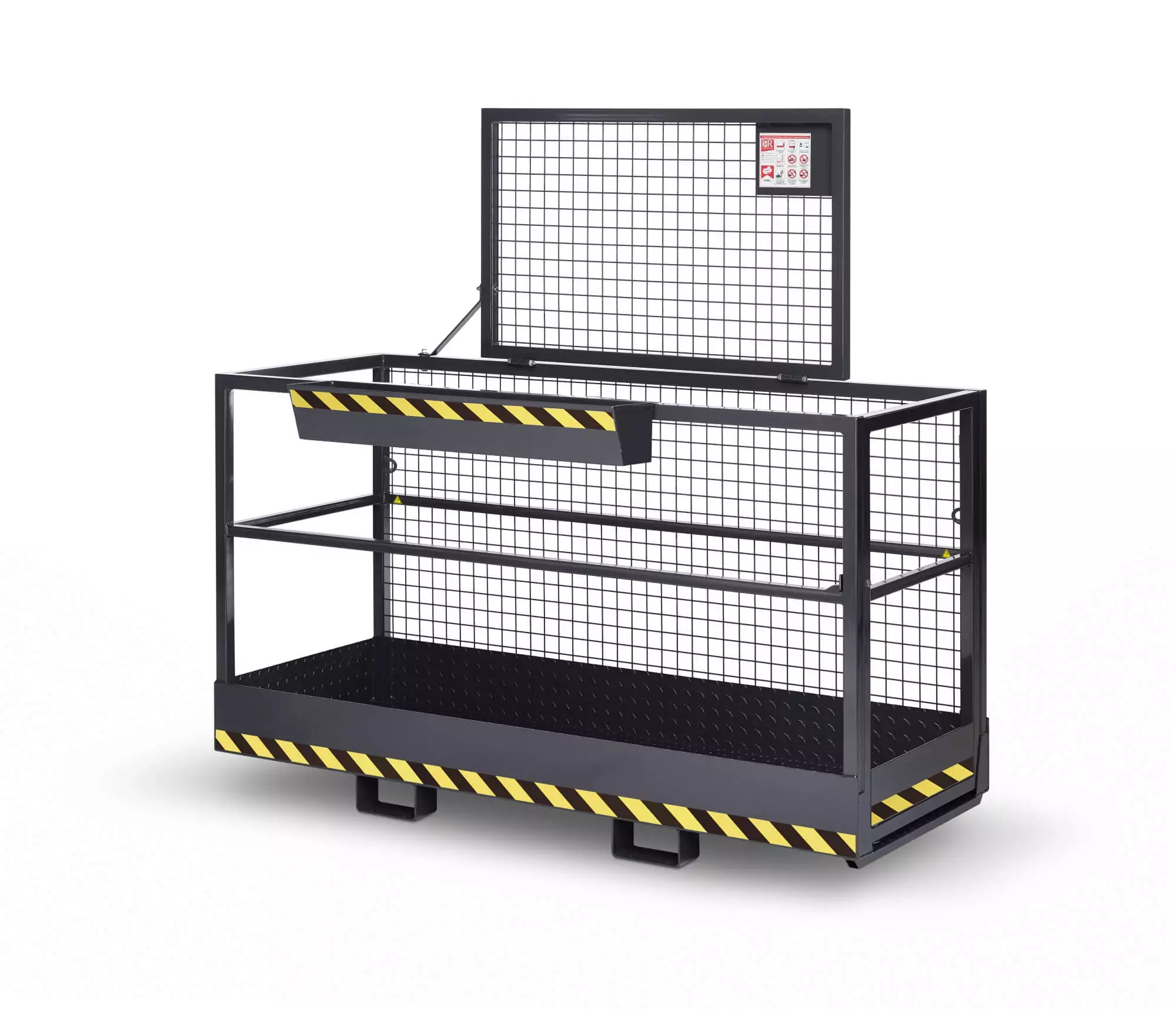 Arbeitskorb für Frontlader / Arbeitsbühne für Stapler TÜV-Zertifizierter Arbeitskorb mit breiter Standfläche Zulässig für 2 Personen BxTxH 2000x800x1910 mm Traglast 300 kg RAL 7016 anthrazitgrau - Made in Germany