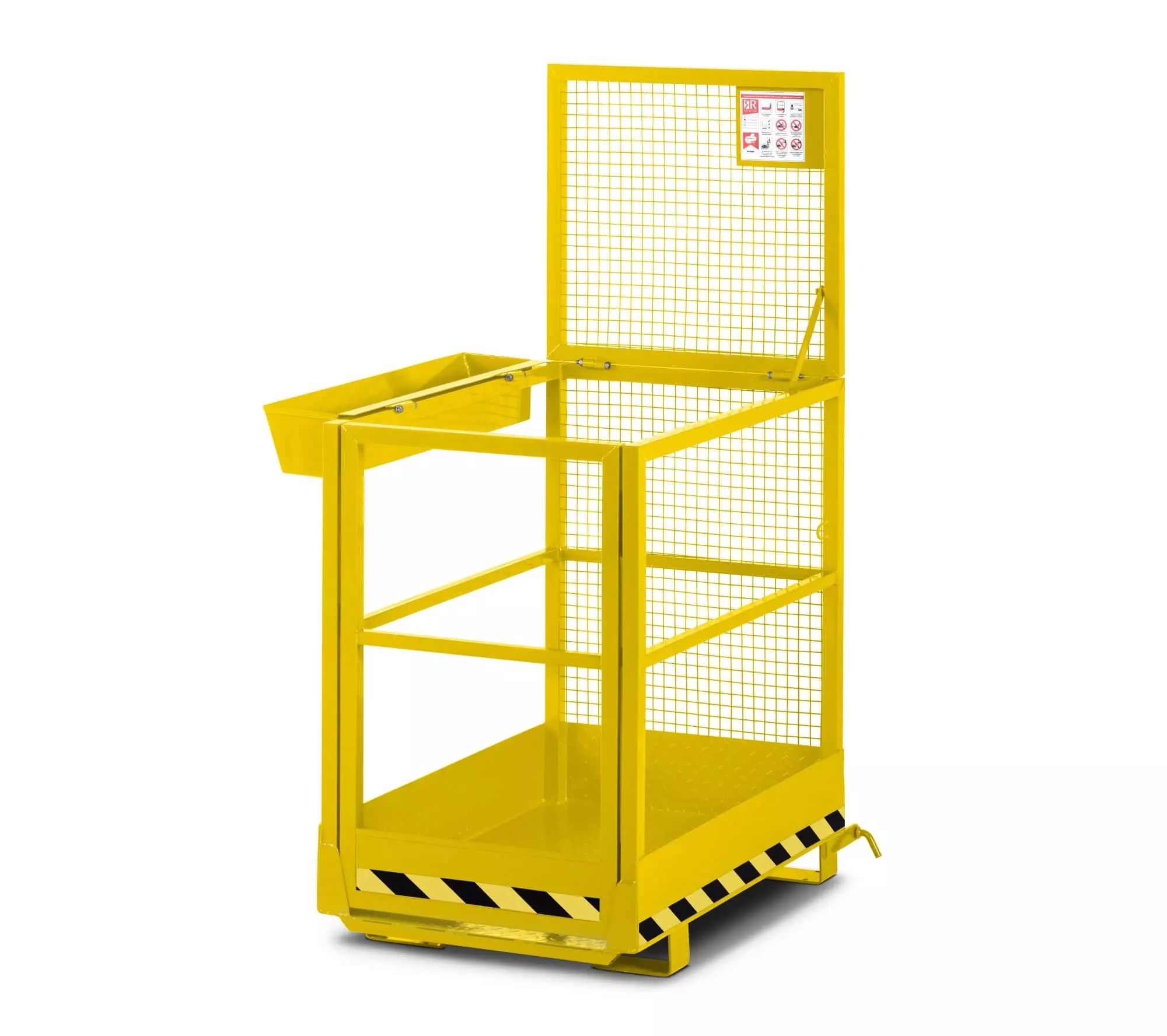 Arbeitskorb für Frontlader / Arbeitsbühne für Stapler Slim RAL 1023 mit Aufnahme von der schmalen Seite, Zulässig für 2 Personen, BxTxH 800x1200x1900 mm, Traglast 300 kg, RAL RAL 1023 verkehrsgelb TÜV-Zertifiziert - Made in Germany